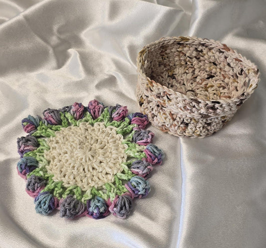 Flower Bouquet Coaster & Basket - Set of 4